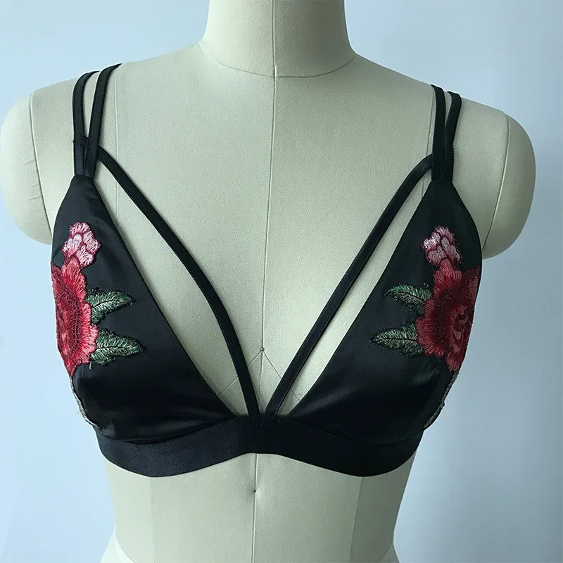 Ahmagen 2017 Summer Floral Embroidery Bralette Sexy Black White Triangle Unpadded Bra Brassiere Club Bandage Intimates Lingerie5