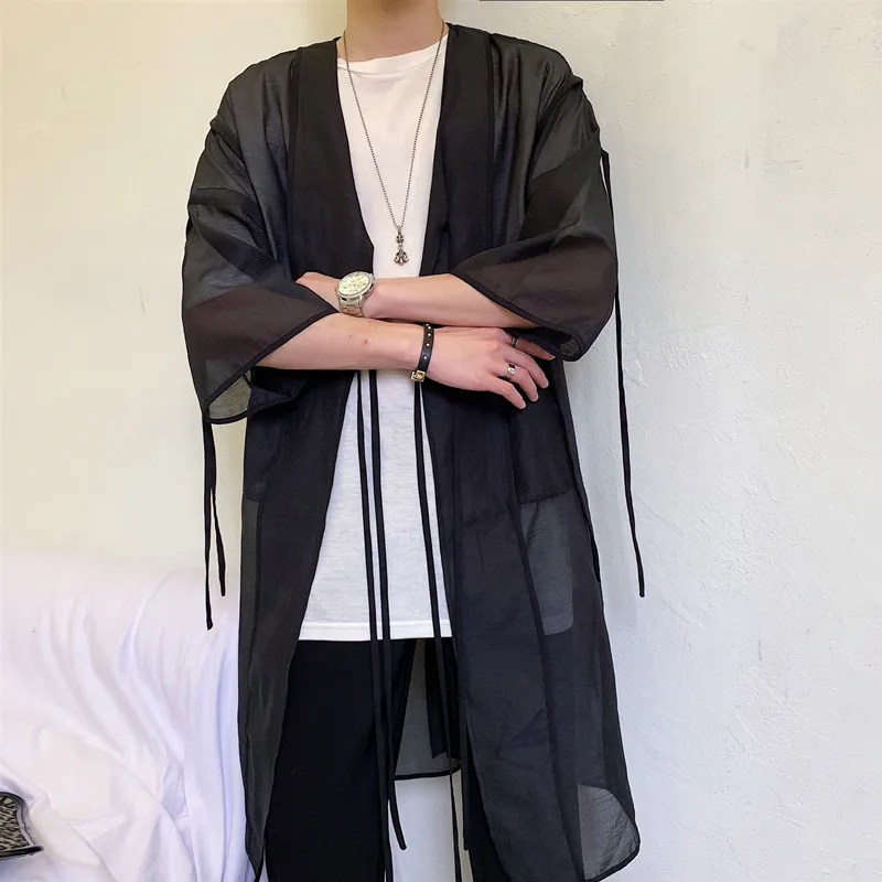 Мужской длинный кардиган в японском стиле уличная одежда панк готика хип-хоп