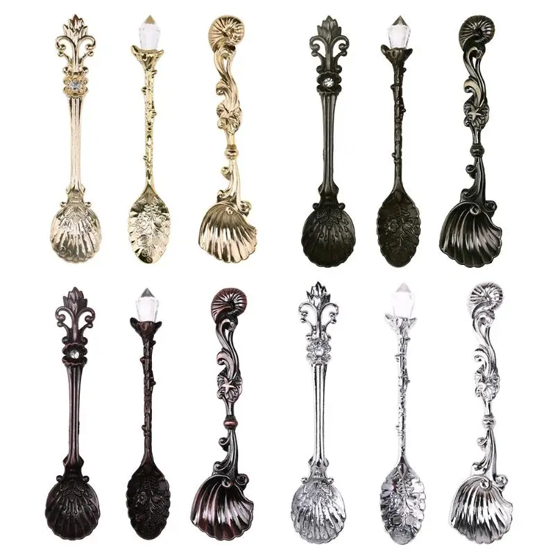 3pcs/set Vintage Coffee Ice Cream Spoon Metal Alloy Carved Dessert Candy Teaspoon Retro Table Decor Kitchen Tableware Supplies 3pcs/set Vintage Coffee Ice Cream Spoon Metal Alloy Carved Dessert Candy Teaspoon Retro Table Decor Kitchen Tableware Supplies