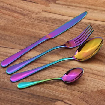 Stainless steel Western tableware four-piece suit plating color steak knife fork spoon family party cutlery set exempt postage
Stainless steel Western tableware four-piece suit plating color steak knife fork spoon family party cutlery set exempt postage