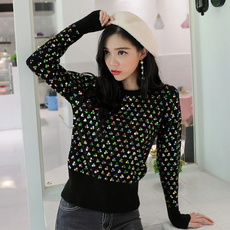 New Runway Streetwear Women's Sweaters Luxury Sequins Shiny Bling 2018 Autumn Female Pullover High Quality Jumper Causal Tops
New Runway Streetwear Women's Sweaters Luxury Sequins Shiny Bling 2018 Autumn Female Pullover High Quality Jumper Causal Tops