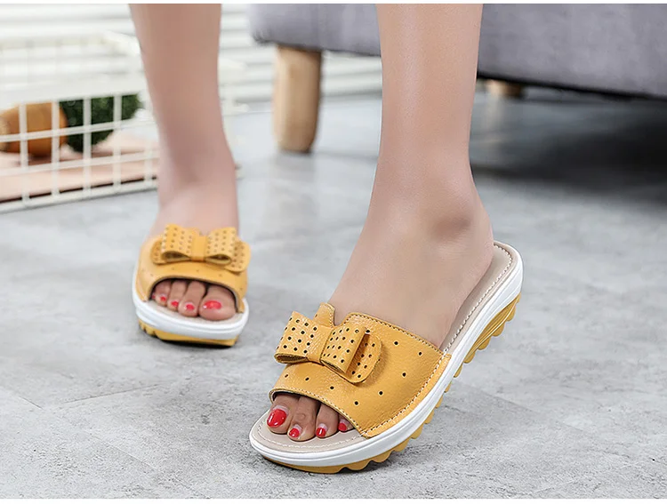 2017 New Women's Sandals Cow Leather Women Flats Shoes Platform Wedges Female Slides Beach Flip Flops Summer Shoe Lady 35-42 22