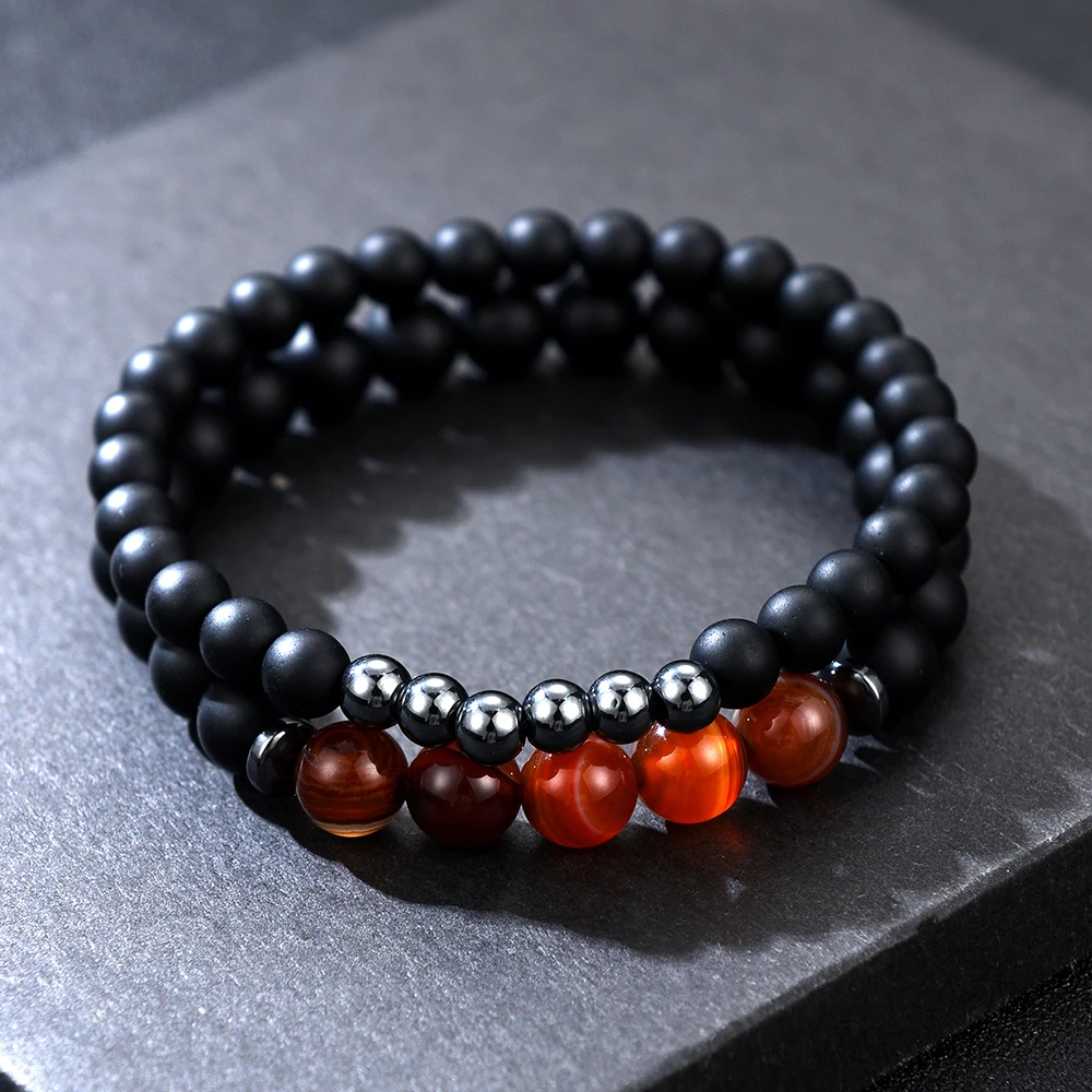Ensemble de bracelets en pierre naturelle pour hommes, perles de prière bouddha, hématite noire, Mantra, bijoux viking, 2 pièces par lot 2