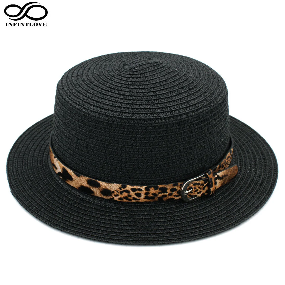 LUCKYLIANJI Women Boater Hat Straw Hat Summer Sunhat Flat Top Caps Sexy Leopard Leather Band (One Size:58cm)
LUCKYLIANJI Women Boater Hat Straw Hat Summer Sunhat Flat Top Caps Sexy Leopard Leather Band (One Size:58cm)