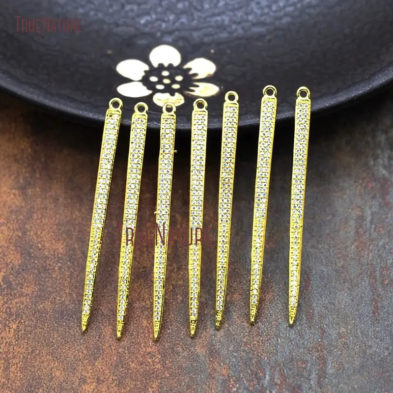 20171019-PM8014- Micro Pave White Zircon Gold Plating Needle Pendant Copper Pendant-4x55mm-2g_2