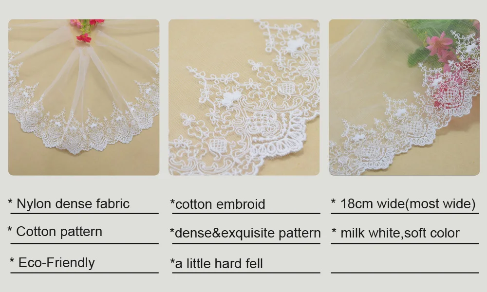 Description Picture 2 of item18cm Width White Cotton patches embroidery Lace Ribbon Fabric Guipure Diy Trims Sewing Garment dress Accessories tools#3695