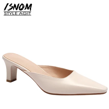 ISNOM Thick High Heels Woman Slippers Square Toe Footwear Genuine Leather Slides Female Shoes Mules Shoes Women Summer 2019 New
ISNOM Thick High Heels Woman Slippers Square Toe Footwear Genuine Leather Slides Female Shoes Mules Shoes Women Summer 2019 New