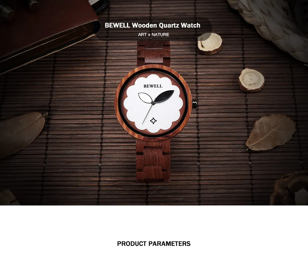 BEWELL ZS - W152A Female Wooden Watch Bloom Dial Leaf Luminous Pointer Natural Wristwatch for Women