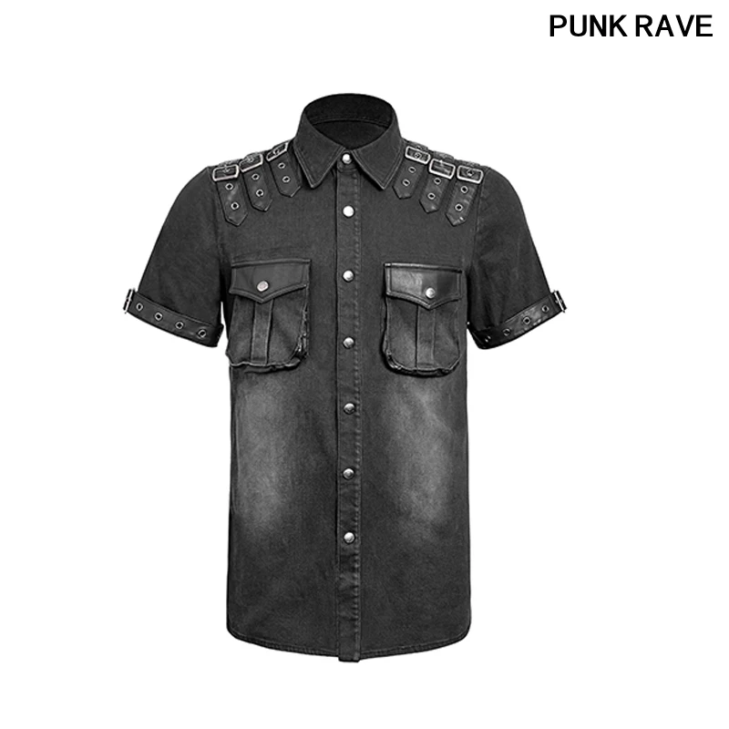 Steampunk Tie-Dyed Do Old Water Washing Casual T-shirts Men Balanced 3D Pocket Tops PU Belt Short Sleeve Tees PUNK RAVE Y-638
Steampunk Tie-Dyed Do Old Water Washing Casual T-shirts Men Balanced 3D Pocket Tops PU Belt Short Sleeve Tees PUNK RAVE Y-638