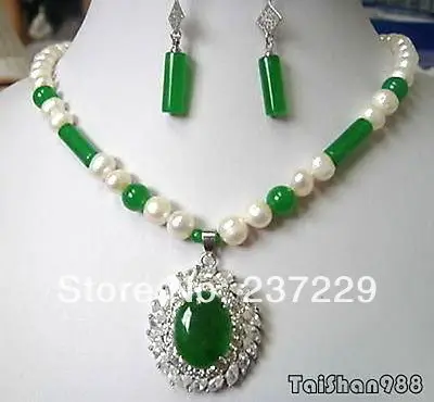 Wholesale price Fast shipping + aReal White Pearl Green Jade 18KWGP Crystal Pendant Necklace Earrings Set (A0516) -Top quality f
Wholesale price Fast shipping + aReal White Pearl Green Jade 18KWGP Crystal Pendant Necklace Earrings Set (A0516) -Top quality f