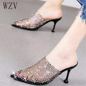 Luxury Crystal Lady Slippers Slip on Pointed Toe Women High-heeled Outdoor Stiletto Sexy Slipper Shoes Woman Slides E888
Luxury Crystal Lady Slippers Slip on Pointed Toe Women High-heeled Outdoor Stiletto Sexy Slipper Shoes Woman Slides E888