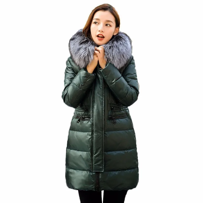 2018 Winter Silver Fox Fur Collar Women's Down Jackets Fashion Thicken Medium Long Down Coat Female Parkas Snow Outerwears
2018 Winter Silver Fox Fur Collar Women's Down Jackets Fashion Thicken Medium Long Down Coat Female Parkas Snow Outerwears