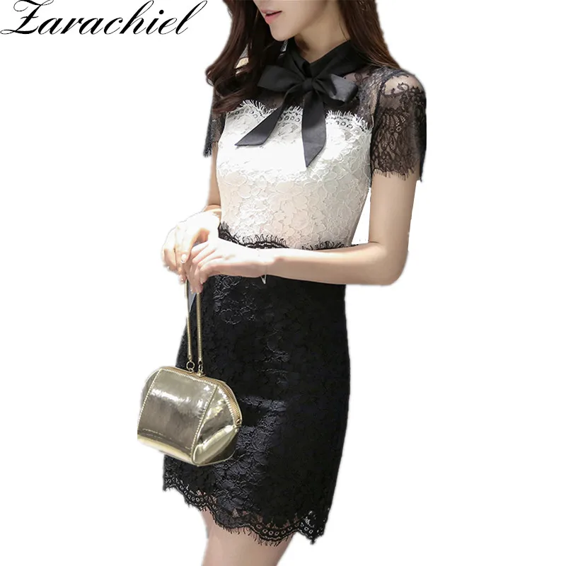 Women 2019 Summer Elegant Bow Dress Mini Party Dresses Patchwork Short Sleeve Slim Bodycon Hollow Out Floral Eyelash Lace Dress
Women 2019 Summer Elegant Bow Dress Mini Party Dresses Patchwork Short Sleeve Slim Bodycon Hollow Out Floral Eyelash Lace Dress
