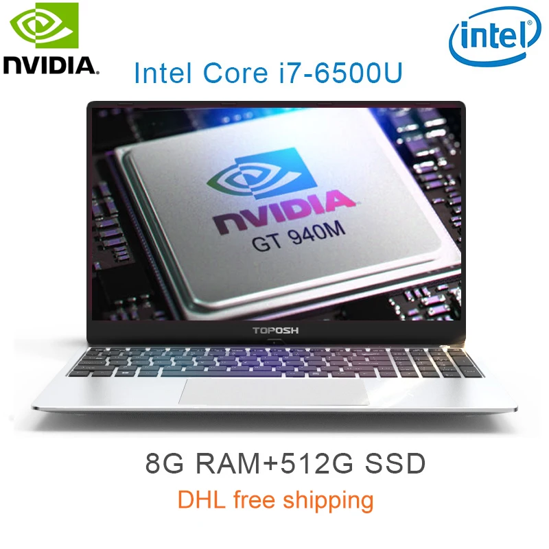 

P10-05 8G RAM 512G SSD Intel i7-6500u 15.6" Gaming laptop 2.5GHZ-3.1GHZ NvIDIA GeForce 940M 2G with Backlit keyboard