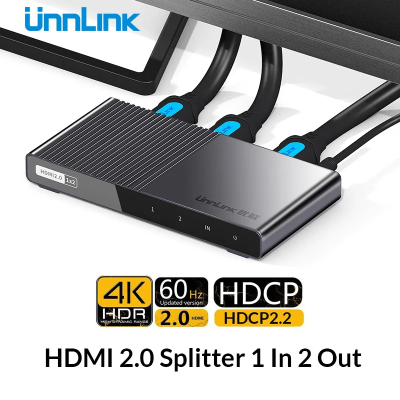 Unnlink HDMI Splitter 1X2 HDMI2.0 UHD 4K@60HZ 4:4:4 HDR HDCP 2.2 18Gbp 3D for LED Smart tv mi box ps4 xbox one switch projector
Unnlink HDMI Splitter 1X2 HDMI2.0 UHD 4K@60HZ 4:4:4 HDR HDCP 2.2 18Gbp 3D for LED Smart tv mi box ps4 xbox one switch projector