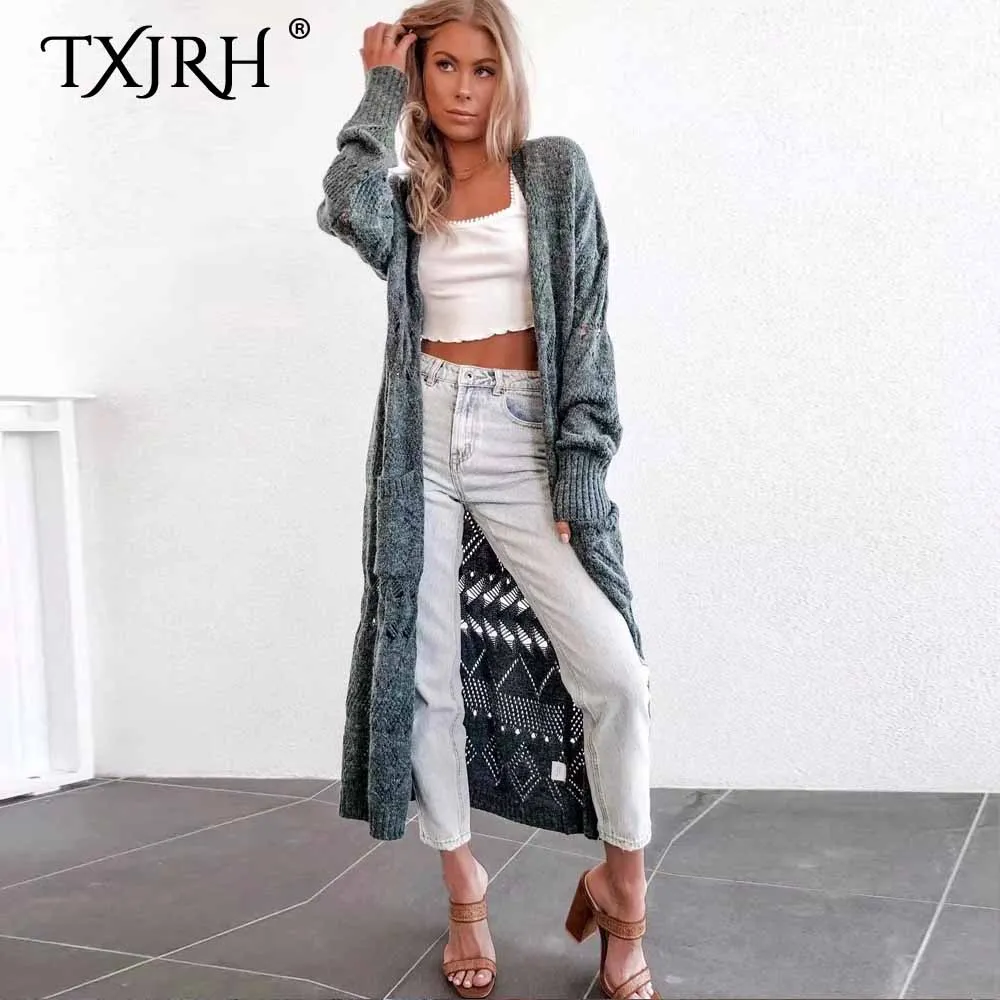 TXJRH Street Hollow Out Two Pockets Long Sleeve V-Neck Cardigan Long Sweater Knitted Jumper kleding jerseis mujer femme 2 Colors
TXJRH Street Hollow Out Two Pockets Long Sleeve V-Neck Cardigan Long Sweater Knitted Jumper kleding jerseis mujer femme 2 Colors