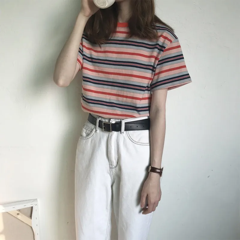 Retro Striped Tops Streetwear Round Collar Summer Tee Top Women Slim Fit T-shirts Fashion All-match Beatiful Tee Tops
Retro Striped Tops Streetwear Round Collar Summer Tee Top Women Slim Fit T-shirts Fashion All-match Beatiful Tee Tops