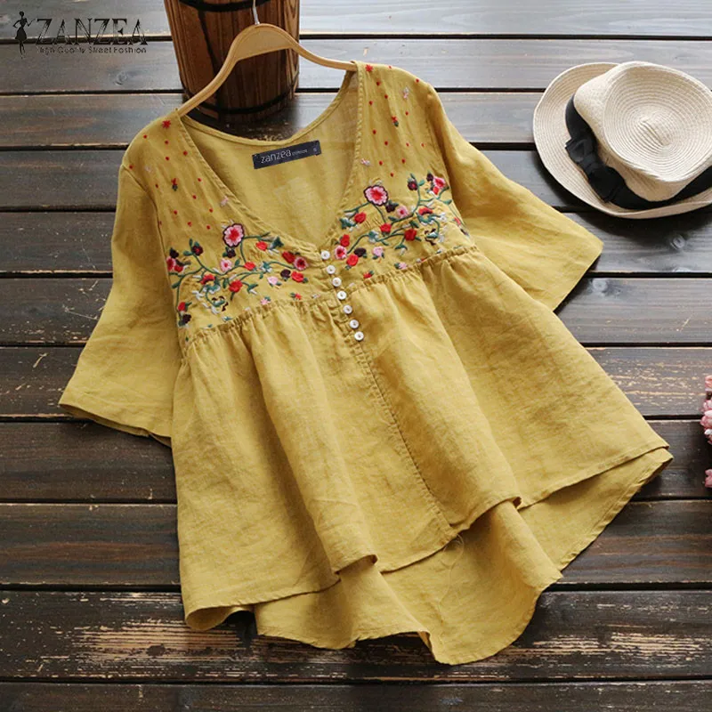 S 5XL ZANZEA 2019 Summer Bohemian Tunic Tops Women Casual Short Sleeve Flroal Embroidery Cotton Party Shirt Blouse Female Blusas
S 5XL ZANZEA 2019 Summer Bohemian Tunic Tops Women Casual Short Sleeve Flroal Embroidery Cotton Party Shirt Blouse Female Blusas