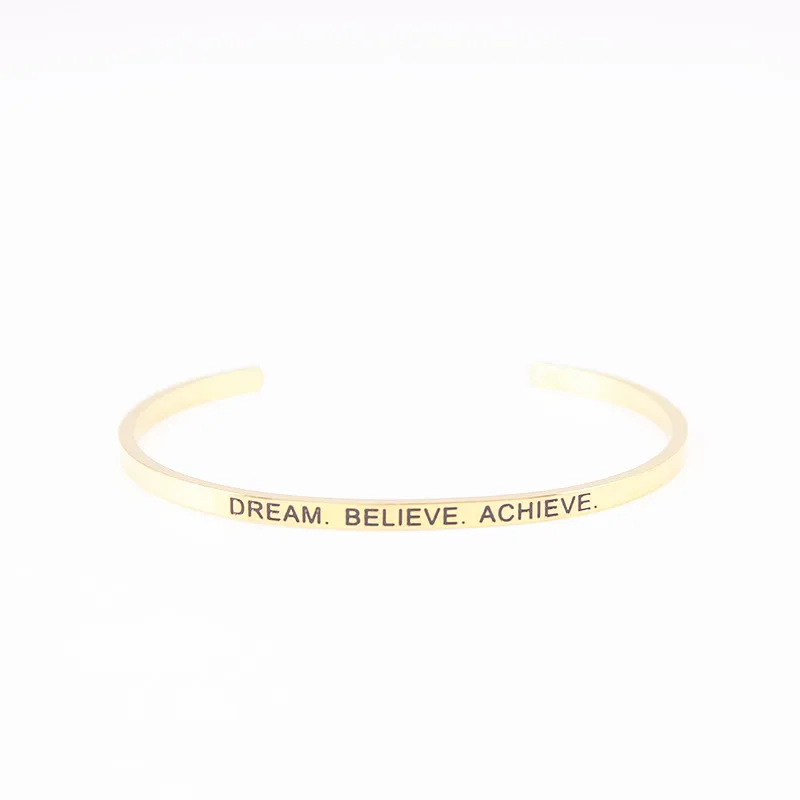 "DREAM BELIEVE ACHIEVE" Stainless Steel Bar Engraved Positive Inspirational Quote Cuff Mantra Bracelet Bangle For Men Best Gifts
"DREAM BELIEVE ACHIEVE" Stainless Steel Bar Engraved Positive Inspirational Quote Cuff Mantra Bracelet Bangle For Men Best Gifts