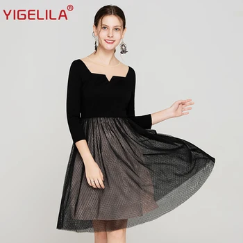 YIGELILA Fashion Women Little Black Dress Autumn O-neck Three Quarter Sleeve Empire Slim Knee Length A-line Mesh Dress 64175
YIGELILA Fashion Women Little Black Dress Autumn O-neck Three Quarter Sleeve Empire Slim Knee Length A-line Mesh Dress 64175