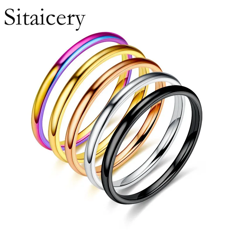 Sitaicery New 2MM Thin Titanium Steel 5 Color Couple Ring Simple Fashion Rose Gold Finger Ring For Women Wedding Party Jewelry
Sitaicery New 2MM Thin Titanium Steel 5 Color Couple Ring Simple Fashion Rose Gold Finger Ring For Women Wedding Party Jewelry