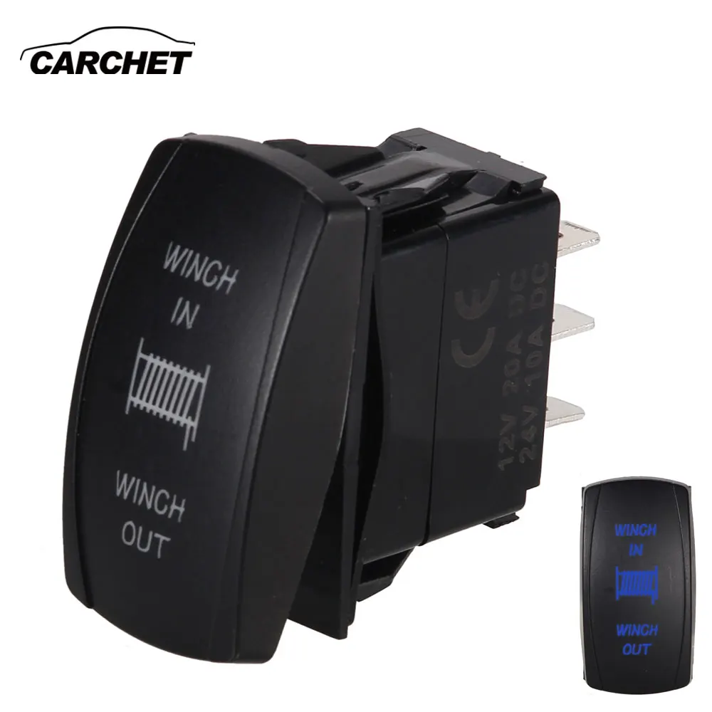 

CARCHET Car Switches 7 PIN Winch Switch Rocker Blue LED Indicator On / Off Switch for Winch DC12V/20A DC24V/10A