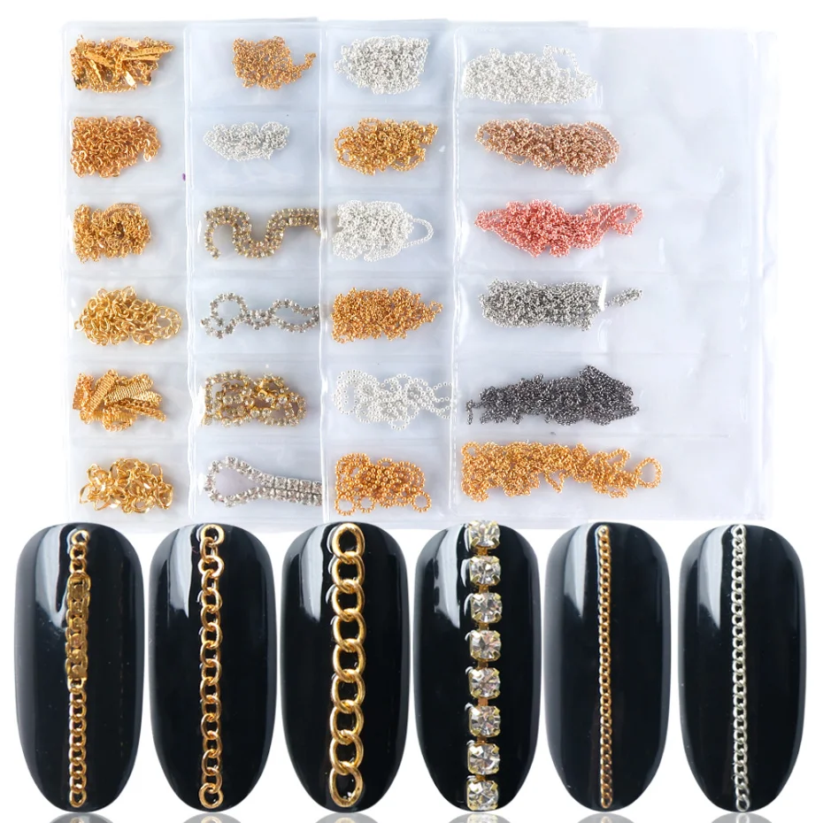 6 Types Nail Art Accessory Alloy Chains 3D Nail Decorations Studs Manicure Wraps DIY Nail Design Polish Metal Jewelry LEFB01-04
6 Types Nail Art Accessory Alloy Chains 3D Nail Decorations Studs Manicure Wraps DIY Nail Design Polish Metal Jewelry LEFB01-04