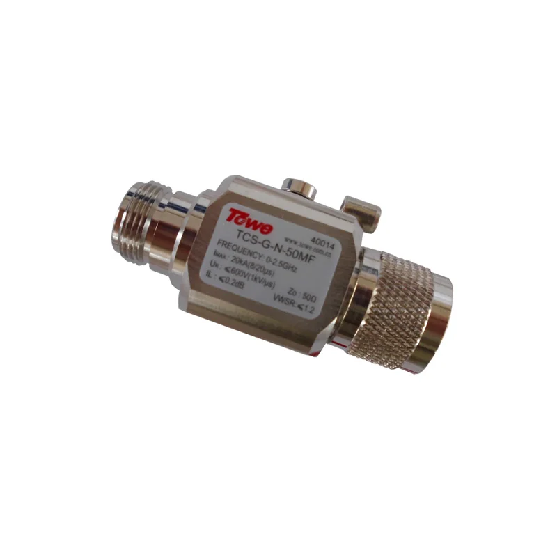 TOWE TCS-G-N-50MF 0-2.5G, 50 ohm, N, both ends of the MF, rated voltage 90 & 230V, Imax: 20KA surge protector for antenna TV
TOWE TCS-G-N-50MF 0-2.5G, 50 ohm, N, both ends of the MF, rated voltage 90 & 230V, Imax: 20KA surge protector for antenna TV