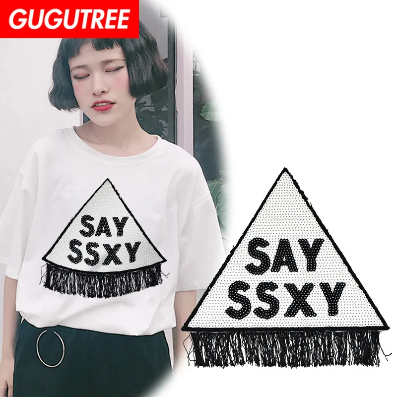 GUGUTREE embroidery Sequins big say ssxy patches letter patches badges applique patches for clothing XC-247
GUGUTREE embroidery Sequins big say ssxy patches letter patches badges applique patches for clothing XC-247
