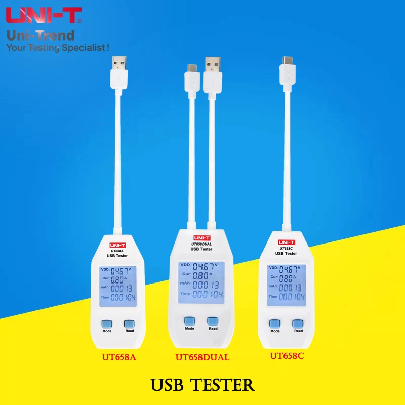UNI-T USB Tester UT658A/UT658C/UT658Dual; 3C Product Voltage/ Current/Battery/Capacity Charge Quality Tester
UNI-T USB Tester UT658A/UT658C/UT658Dual; 3C Product Voltage/ Current/Battery/Capacity Charge Quality Tester