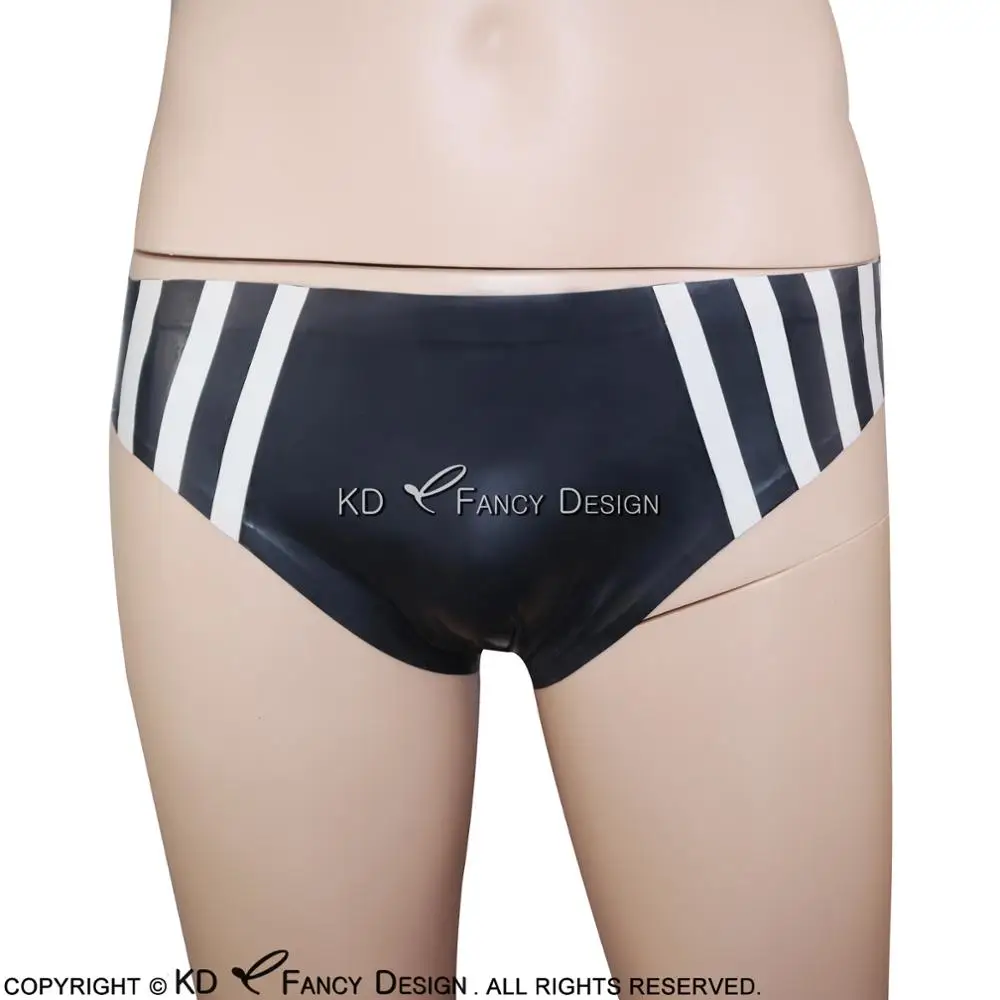 

Black And White Sexy Latex Briefs With Diagonals At Two Sides Rubber Panties Shorts Underpants Underwear Pants DK-0076