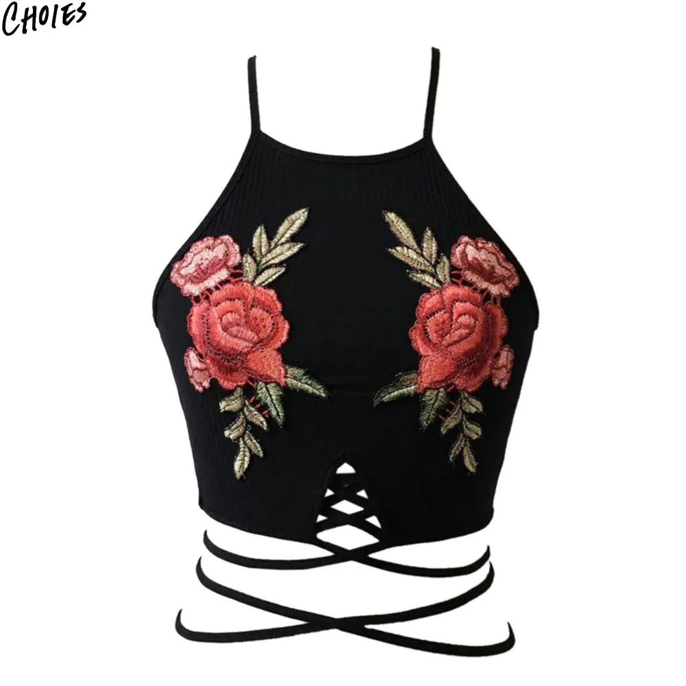 Black Floral Embroidery Cross Strap Ribbed Women Camisole Summer Tied Lace up Lattice Waist Backless Sexy Crop Bralet Top
Black Floral Embroidery Cross Strap Ribbed Women Camisole Summer Tied Lace up Lattice Waist Backless Sexy Crop Bralet Top