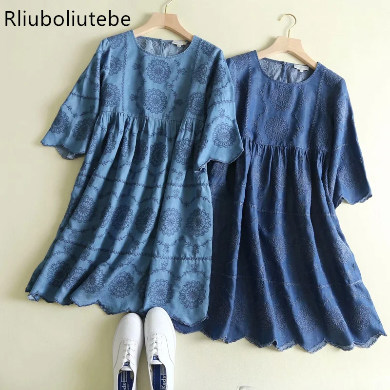 High Waist Embroidery Denim Summer Dress Women Light Blue O Neck Half Sleeve Empire Short Jeans Elegant Dress Vestido Mujer
High Waist Embroidery Denim Summer Dress Women Light Blue O Neck Half Sleeve Empire Short Jeans Elegant Dress Vestido Mujer