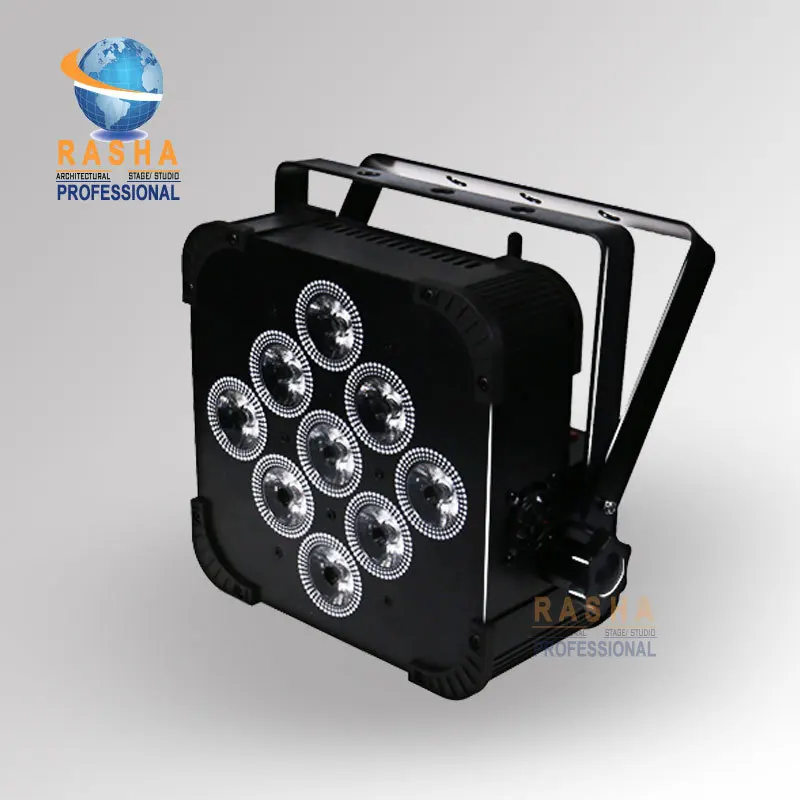 Rasha Crux High Quality 9*18W LED's 6in1 RGBAW+UV Battery Powered Wireless LED Flat Par Light DMX LED Slim Par light 7/12CH
Rasha Crux High Quality 9*18W LED's 6in1 RGBAW+UV Battery Powered Wireless LED Flat Par Light DMX LED Slim Par light 7/12CH