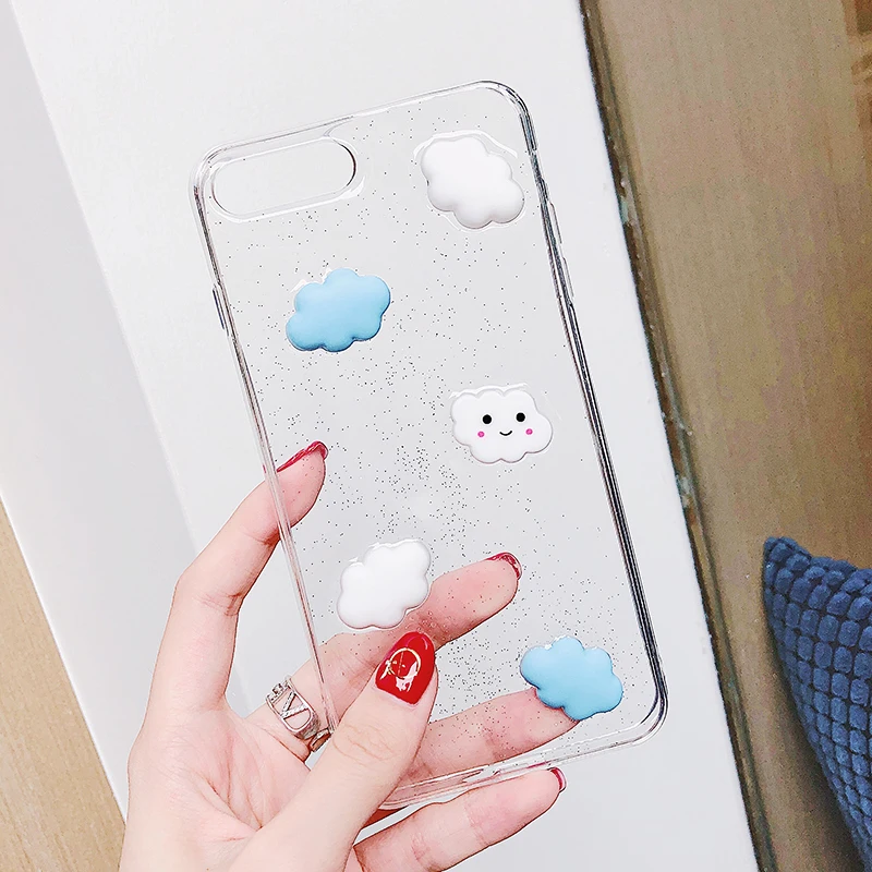 Lewinsky Cute Cartoon 3D White Clouds Phone Case For iPhone 7 Plus Transparent Soft TPU Cases Clear Cover For iPhone 8 6 6s 7 Plus X (3)