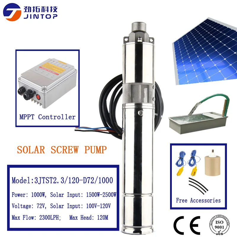 

(MODEL 3JTST2.3/120-D72/1000) JINTOP SOLAR DC SCREW PUMP deep well pump 1000w high lift solar energy pump 2 years warranty Model