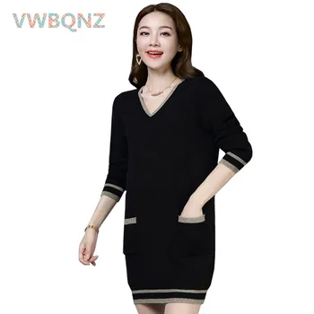 Fashin Women V-neck loose Pullover Sweater Dress Large size Long sleeve Warm Thick Female Sweater Casual 2019 Autumn Winter New
Fashin Women V-neck loose Pullover Sweater Dress Large size Long sleeve Warm Thick Female Sweater Casual 2019 Autumn Winter New