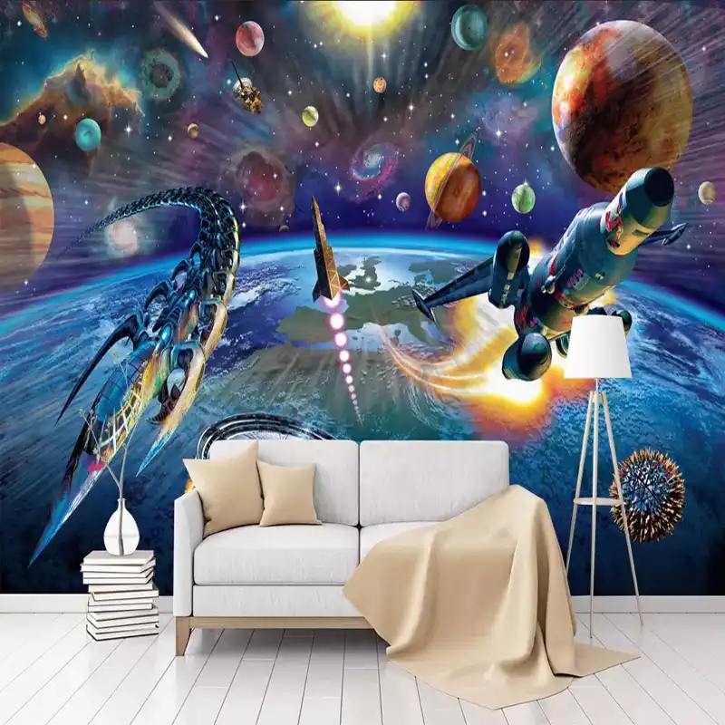 Custom Mural Wallpaper Modern Hand Painted Cartoon Space