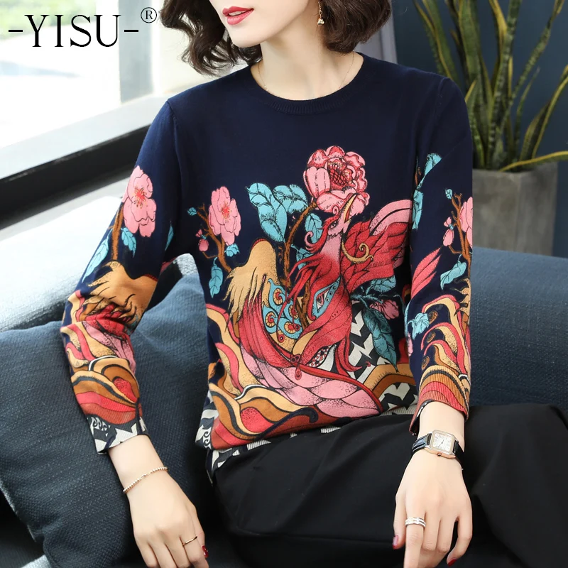 YISU Fashion print sweater women 2019 Spring Winter New Knitted sweaters Phoenix print pullover high quality Round neck sweater
YISU Fashion print sweater women 2019 Spring Winter New Knitted sweaters Phoenix print pullover high quality Round neck sweater