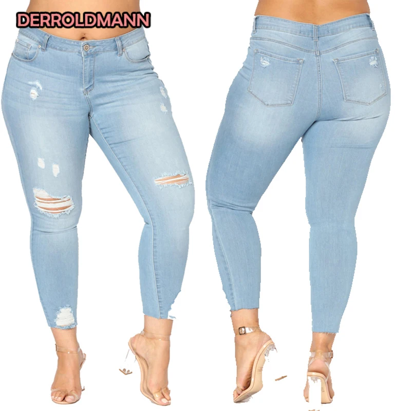 Plus Size Torn Jeans Woman Elastic Pants Ripped Denim Cotton Pants with Pocket Zipper Button Torn Jeans Women
Plus Size Torn Jeans Woman Elastic Pants Ripped Denim Cotton Pants with Pocket Zipper Button Torn Jeans Women