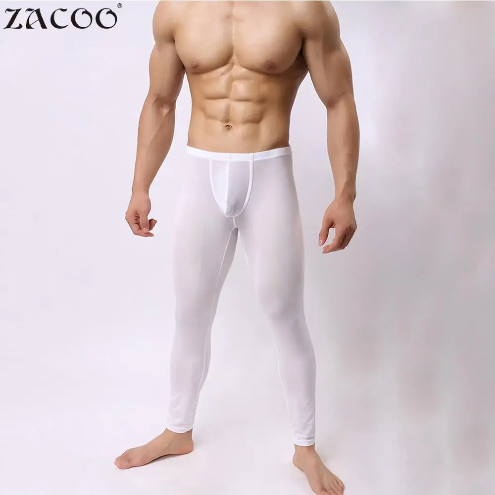 ZACOO мужские Базовые штаны для сна домашняя одежда сексуальные белые подштанники