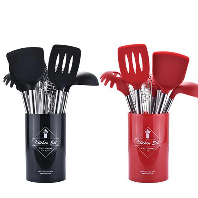 9pcs/set Stainless Steel Silicone Kitchen Utensil Set Tong Spoon Spatula Whisk Strainer Cooking Utensil with Storage Bucket
9pcs/set Stainless Steel Silicone Kitchen Utensil Set Tong Spoon Spatula Whisk Strainer Cooking Utensil with Storage Bucket