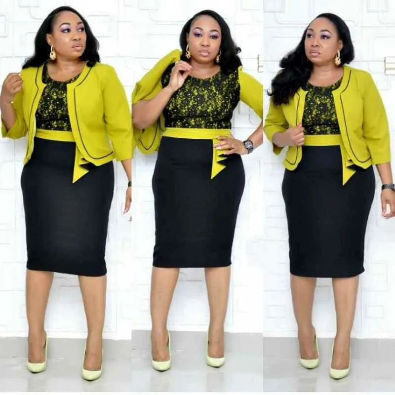 lace patchwork pencil dress fashion woman clothes two piece set yellow suit office sexy bodycon ladies dresses vestidos jurken
lace patchwork pencil dress fashion woman clothes two piece set yellow suit office sexy bodycon ladies dresses vestidos jurken