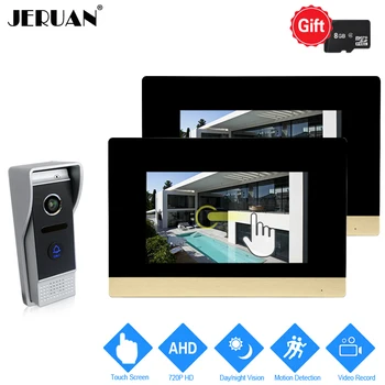 

JERUAN 720P AHD Motion Detection 7 inch Touch Screen Video Door Phone Intercom System 2 Record Monitor +HD 110 degree Camera 1V2