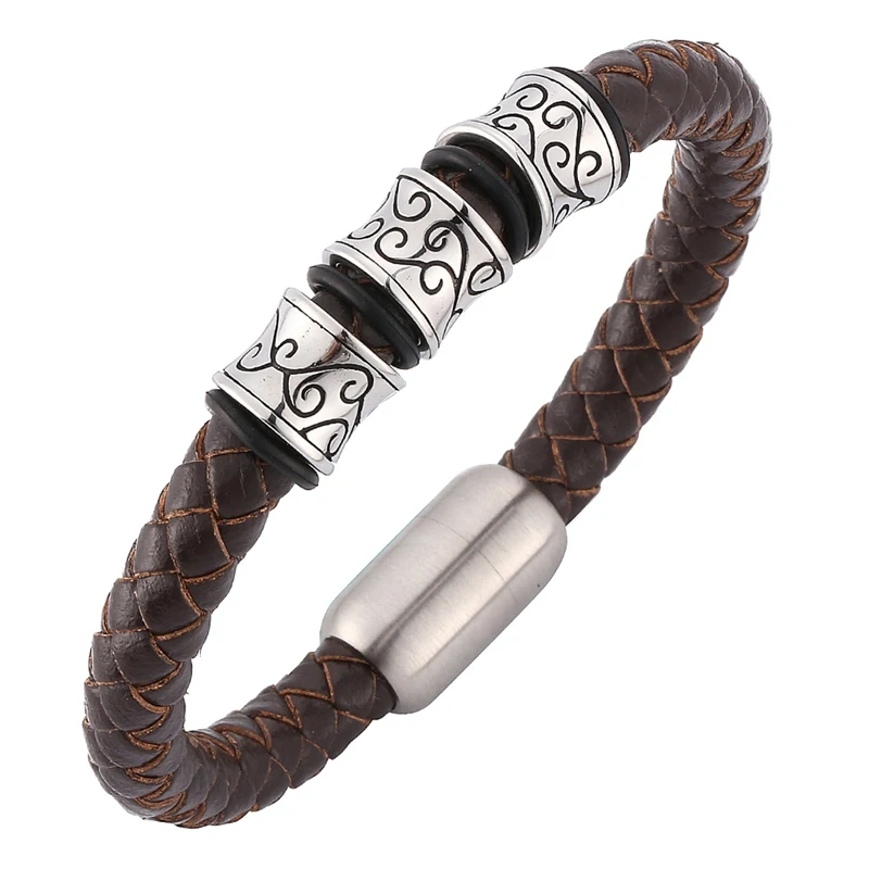 Trendy Men Brown Leather Bracelet charm Stainless steel Viking Bead Bracelets with Strong Magnet Clasp pulsera hombre BB0159
Trendy Men Brown Leather Bracelet charm Stainless steel Viking Bead Bracelets with Strong Magnet Clasp pulsera hombre BB0159