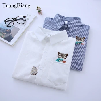 Embroidery Fox Autumn Blue Striped Blouse Women Short Sleeve Ladies Shirt Cotton and linen Turn-down Collar Simple Tops Camiseta
Embroidery Fox Autumn Blue Striped Blouse Women Short Sleeve Ladies Shirt Cotton and linen Turn-down Collar Simple Tops Camiseta