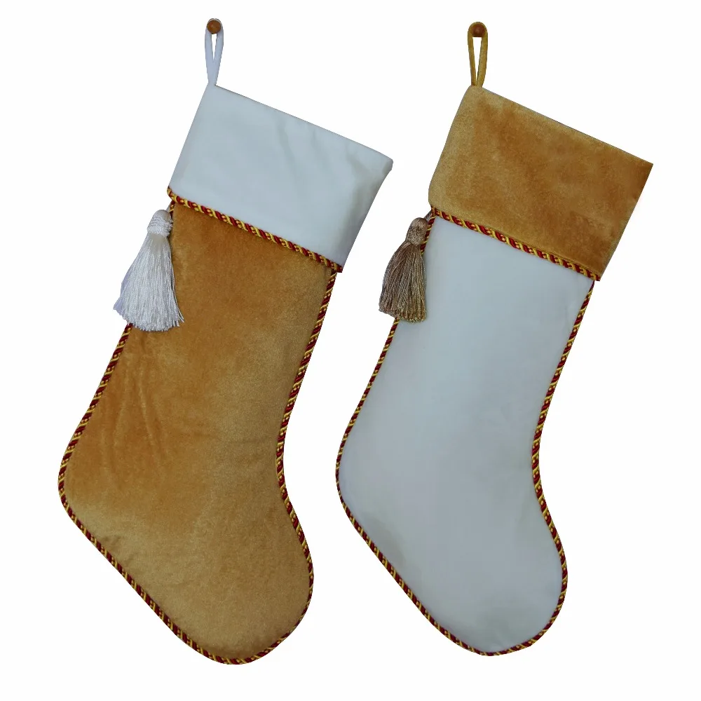 New arrvial Set of 2 pcs Sorrento Gold Velvet Stocking with tassel decoration Socks Cream Cuff Christmas stocking
New arrvial Set of 2 pcs Sorrento Gold Velvet Stocking with tassel decoration Socks Cream Cuff Christmas stocking