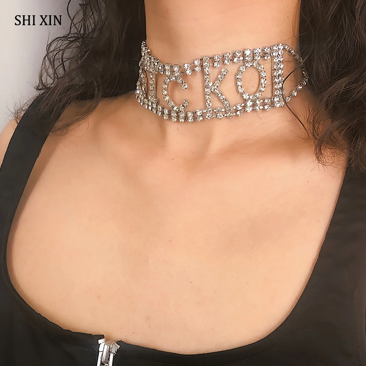 SHIXIN Hiphop Rhinestone Letter Necklace for Women Luxury Crystal Choker Necklace Female Fashion Jewelry Collier Femme 2019 Gift
SHIXIN Hiphop Rhinestone Letter Necklace for Women Luxury Crystal Choker Necklace Female Fashion Jewelry Collier Femme 2019 Gift