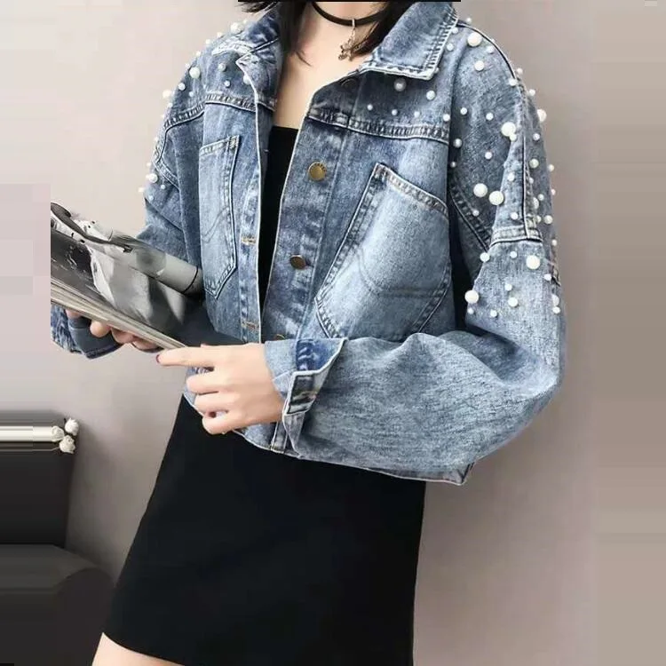 High class heavy work beaded denim jacket women's loose Korean version 2019 new split fork womens stockings
High class heavy work beaded denim jacket women's loose Korean version 2019 new split fork womens stockings