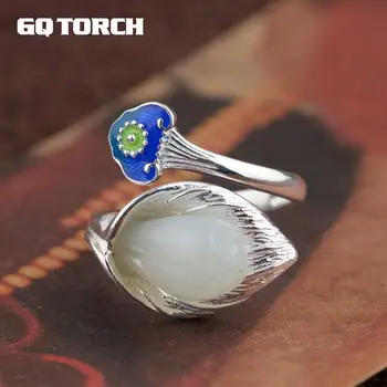 GQTORCH Jade Ring 925 Sterling Silver Antique Blueing Style Flower Ruyi Design A Symbol Of Good Luck Accesorios Mujer
GQTORCH Jade Ring 925 Sterling Silver Antique Blueing Style Flower Ruyi Design A Symbol Of Good Luck Accesorios Mujer